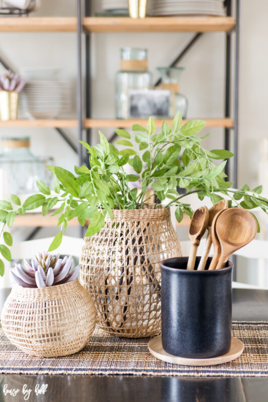 Rattan Lantern Centerpiece with Faux Greenery