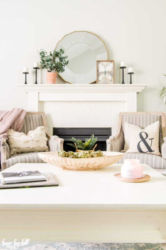 Bright Gray Living Room with Antique Blue Rug and White Furniture