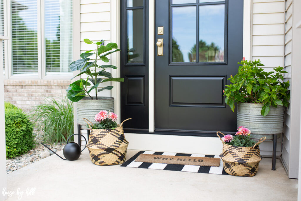 Black Front Door and Sidelight with Brass Doorknob