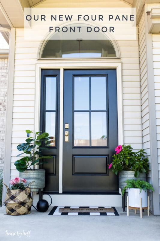 Therma Tru Four Pane Black Front Door and Sidelight