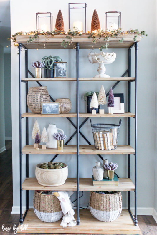 Open Shelves Decorated for Holidays