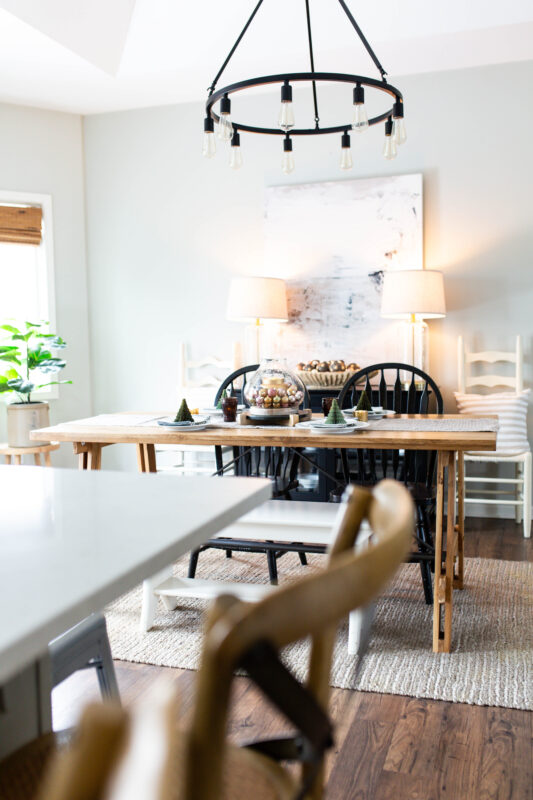 Dining Room Decorated for Holidays with Ornament Centerpiece