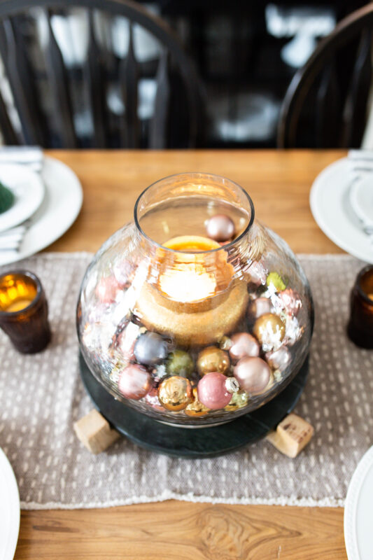 Ornament Centerpiece in Hurricane Vase