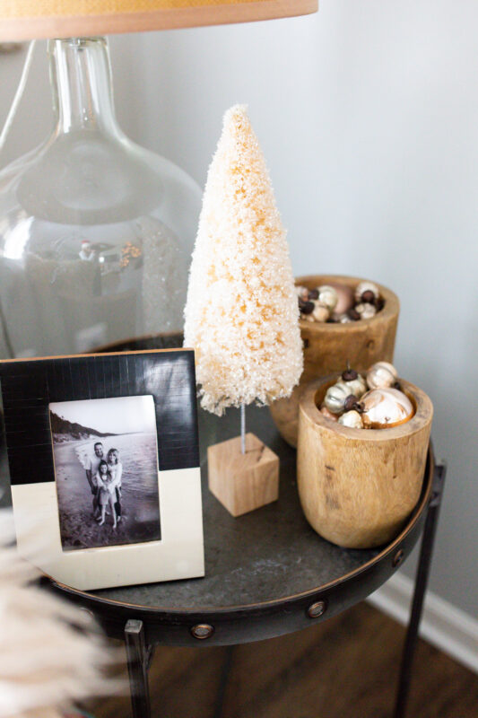 Side Table with Bottle Brush Tree and Holiday Decor