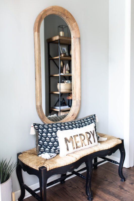 Small Front Foyer with Mango Wood Oval Mirror and Bench
