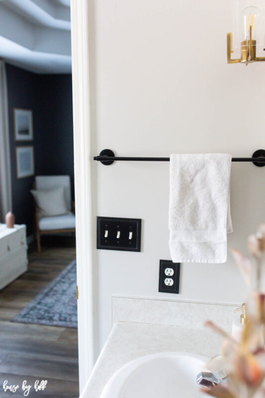 Black Towel Bar in Master Bathroom